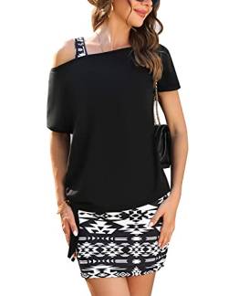 Gyabnw Damen Kleid Sommerkleid Shirtkleider Elegant Jerseykleid Sommerlicher Zweiteiler - Kleid & Oversize Shirt für Party, Schwarz B, XXL von Gyabnw