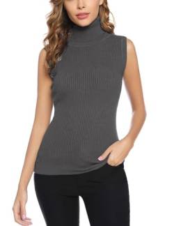 Gyabnw Damen Pullover Rollkragen Strickpullunder Ärmellos Rollkragenpullover Elegant Rolli Top Sleeveless Einfarbig Strickpullover Herbst Winter, Dunkelgrau XL von Gyabnw