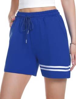 Gyabnw Damen Shorts Schlafhose Kurze Sporthose Laufshorts Sommer Freizeitshorts Jogginghose Sweatshorts Elegant Bermudashorts mit Streifen Taschen für Sport Freizeit Yoga Fitness Gym DunkelblauL von Gyabnw