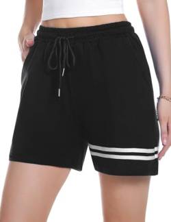 Gyabnw Damen Shorts Schlafhose Kurze Sporthose Laufshorts Sommer Freizeitshorts Jogginghose Sweatshorts Elegant Bermudashorts mit Streifen Taschen für Sport Freizeit Yoga Fitness Gym SchwarzS von Gyabnw