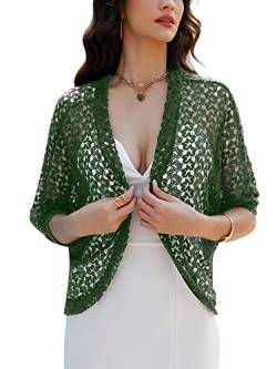 Gyabnw Damen Strickacke Elegante Bolero Spitzenjacke Festlich Cardigan Kurzer Blazer Festlich Bolero mit 3/4 Arm für Abendkleider Cocktailkleid, Hellgrün, L von Gyabnw