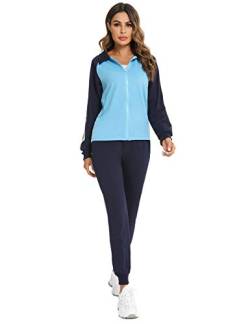 Gyabnw Damen Trainingsanzug Set 2-teilig Sweatanzug Freizeitanzug Jogginganzug Sportanzug für Laufen Yoga Gym BlauL von Gyabnw