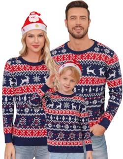 Gyabnw Damen Weihnachtspullover Rentiermuster Weihnachtspulli Rundhals Weihnachten Strickpullover Klassisch Christmas Sweater Pullover Oberteile, Navy M von Gyabnw