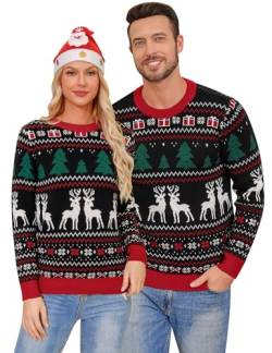 Gyabnw Herren Weihnachtspullover Christmas Strick Sweater Lustig Weihnachtspulli Ugly Familie Set Strickpullover Norweger Paare Pullover Rundhals L Schwarz-Herren von Gyabnw