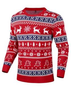Gyabnw Herren Weihnachtspullover Rundhals Weihnachts Pulli Klassisch Weihnachten Strickpullover Langarm Christmas Sweater Fun Knitted Xmas Jumper, Rot L von Gyabnw