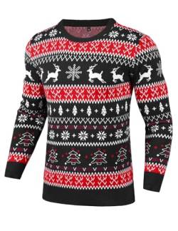 Gyabnw Herren Weihnachtspullover Rundhals Weihnachts Pulli Klassisch Weihnachten Strickpullover Langarm Christmas Sweater Fun Knitted Xmas Jumper, Schwarz L von Gyabnw