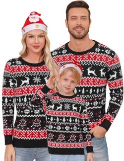 Gyabnw Kinder Weihnachtspullover Langarm Weihnachtspulli Rundhals Weihnachts Pullover Strickpullover Weihnachten Strickpulli Jungen Mädchen Klassisch Christmas Sweater Familie Set, Schwarz 8 Jahre von Gyabnw