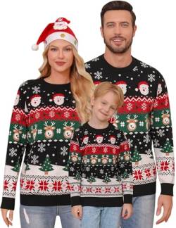 Gyabnw Kinder Weihnachtspullover Langarm Weihnachtspulli Rundhals Weihnachts Pullover Strickpullover Weihnachten Strickpulli Jungen Mädchen Rentier Christmas Sweater Familie Set, Schwarz 10 Jahre von Gyabnw