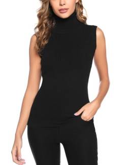 Gyabnw Pullover Damen Ärmellos Rollkragenpullover Strickpullover Sleeveless Rollkragen Pulli Elegant Rolli Top Herbst Winter, Schwarz M von Gyabnw