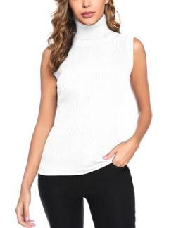 Gyabnw Pullover Damen Ärmellos Rollkragenpullover Strickpullover Sleeveless Rollkragen Pulli Elegant Rolli Top Herbst Winter, Weiß M von Gyabnw