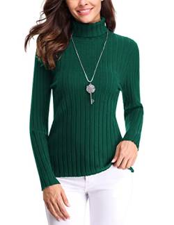 Gyabnw Pullover Damen Langarm Rollkragen Feinstrick Winter Herbst Elegante Pullover Slim Fit Stretch Strickpullover Rundhals Pulli Casual Rollkragenpullover für Damen S/M/L/XL/XXL grün von Gyabnw