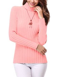 Gyabnw Pullover Damen Rollkragen Basic Feinstrick Casual Tops Langarm Warm Sweatshirt Slim Fit Stretch Pullover Rollneck Rollkragenpullover Oberteile Einfarbig Pullover rosa von Gyabnw