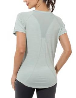 Gyabnw Sport Oberteile Damen Funktionsshirt Sportbekleidung Laufshirt Kurzarm Fitness Top Yoga Sportshirt von Gyabnw