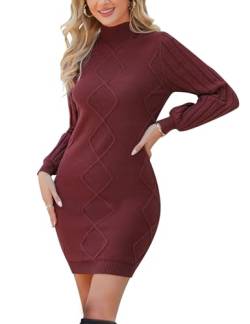 Gyabnw Strickkleid Stehkragen Kleid Damen Langarm Winterkleid Pulloverkleid Herbst Winter Freizeitkleid Casual Pulli Kleid, Weinrot XXL von Gyabnw