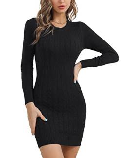 Gyabnw Strickkleider für Damen Winter Elegant Pulloverkleid Langarm Winterkleid Rundhals Einfarbige Pulli Bodycon Minikleid, Schwarz XXL von Gyabnw