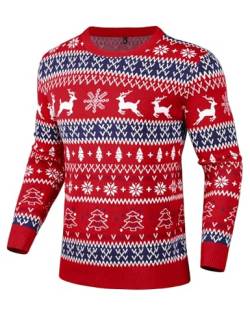 Gyabnw Weihnachten Pullover Herren Weihnachtspullover Partnerlook Pärchen Familie Set Gestrickte Weihnachten Strickpullover Winterpullover Klassisch Weihnachtspullis, Rot XL von Gyabnw