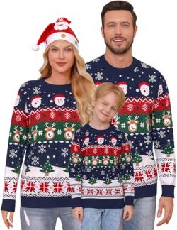 Gyabnw Weihnachtspullover Herren Rundhals Weihnachts Pullover Langarm Weihnachtspulli Familie Set Christmas Weihnachten Strickpullover Xmas Sweater, Grün XXL von Gyabnw