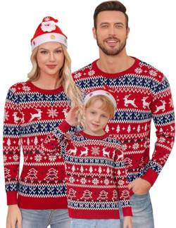 Gyabnw Weihnachtspullover Kinder Strickpulli Klassisch Weihnachtspulli Rundhals Christmas Sweater Langarm mit Weihnachtsmotiv Strick Pullover Unisex Weihnachten Pulli Familie Set, Rot 2 Jahre von Gyabnw