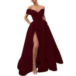 Gyaimxfu Abendkleid Damen Lang Elegant, Sexy Off Shoulder Beinschlitz Cocktailkleider A-Linie Lange Kleid Hochzeit Party Prom Dress Prinzessin Festkleider Partykleid Ballkleider von Gyaimxfu