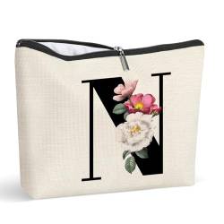 Personalisierte Make-up-Tasche mit Initiale, Buchstaben-Kosmetik-Make-up-Tasche, Reise-Make-up-Tasche, Monogramm, Kulturbeutel, Geschenke für Frauen, N, Personalisierte Kosmetiktasche von Gyflo