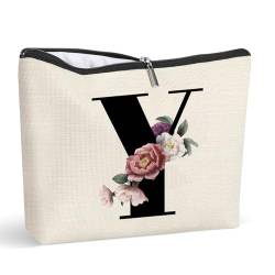 Personalisierte Make-up-Tasche mit Initiale, Buchstaben-Kosmetik-Make-up-Tasche, Reise-Make-up-Tasche, Monogramm, Kulturbeutel, Geschenke für Frauen, Y, Personalisierte Kosmetiktasche von Gyflo