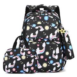 Gyios Rucksack Regenbogen Gedruckte Lunchbeutel Bleistiftkoffer Set Für Kinder Mädchen Jungen Grundschule Schoolbags Kinderbuchbags-schwarz von Gyios