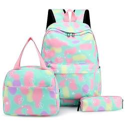 Gyios Schulrucksack 5 Pcs Set Girls Backpack Für Studentenschule Teenager Mädchen Buchbeutel Bleistift Hülle Reise -Rucksack-grün von Gyios