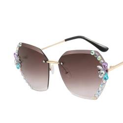 Gyios Sonnenbrille Vintage Randless Sonnenbrille, Übergroße Randlose Gradienten -diamant -schneidelinsen Uv -schutz Sonnenbrille-a von Gyios
