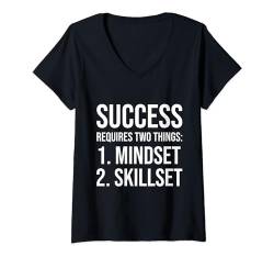 Damen Denkweise und Fähigkeiten — Fitnessstudio, Hektik, Erfolg, Motivation T-Shirt mit V-Ausschnitt von Gym, Hustle and Success Motivational Gifts