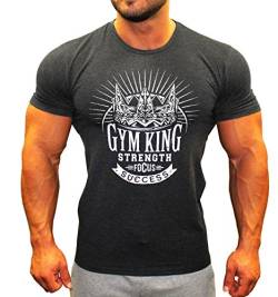 Gym King Fitted Stretch Tee Bodybuilding Muscle Shirt (Charcoal, L) von Gym King