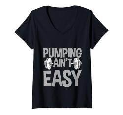 Damen Pumping Ain't Easy --- T-Shirt mit V-Ausschnitt von Gym Training FH