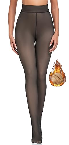 GymNatural Strumpfhosen Damen Winter Leggings Damen Gefüttert Thermo Strumpfhose Thermostrumpfhosen Winter Fleece Durchscheinend Dicke Pantyhose Warmer Leggings Schwarz von GymNatural