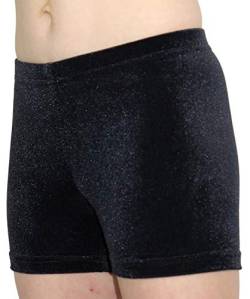 GymStern Shorty Mädchen Sporthose Nicki Samt bi-elastisch Kinder Hipster kurze Fitnesshose Hüfthose Hot Pants Balletthose Yogahose Farbe Schwarz, Größe 140 von GymStern