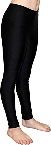 GymStern Sport Stretch Leggings Elastisch Spandex Dehnbar Glanz Lycra Turnhose passend zum Turnanzug Kinder Mädchen Hüfthose Normale Taille Bundhöhe Farbe Schwarz, Größe 152 von GymStern