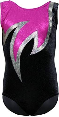 Gymnastikanzug Turnanzug Modell Java Spezial Samt & Glitzerlycra Kurzarm Turnbody, Größe:34, Farbe:Samt Schwarz - Pink von GymStern