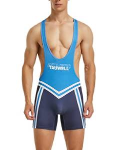 Gymskop Herren Wrestling Singuletts Athletic Supporters Slim Fit Sport Bodysuit Einteilige ärmellose Active Wrestling Trikot Gewichtheben Jumpsuits 04 Blau 2XL von Gymskop