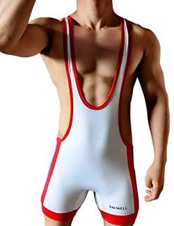 Gymskop Herren Wrestling Singuletts Athletic Supporters Slim Fit Sport Bodysuit Einteilige ärmellose Active Wrestling Trikot Gewichtheben Jumpsuits Weiß 2XL von Gymskop