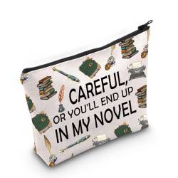 Gzrlyf Make-up-Tasche mit Aufschrift "Careful Or You'Ll End Up In My Novel Writer", Autorengeschenke für Frauen, Schriftstellerin, Geschenk, Schreibliebhaber, Romanautorin, Reißverschlusstasche, von Gzrlyf