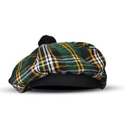 Scottish Tammy Hat Traditioneller Kilt Tam o' Shatner Acrylwolle Flache Motorhaube verschiedene Tartans mit Pompon, Irisches Erbe, Einheitsgröße von H HIGHLAND REDSTONE