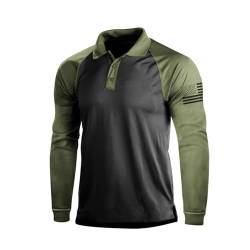 H HYFOL Langarm-Polo-Shirts für Herren, Grafik, Stretch, lässig, amerikanisch, patriotisch, Raglan-Golf-Polos für Herren, 10 Olivgrün, Klein von H HYFOL