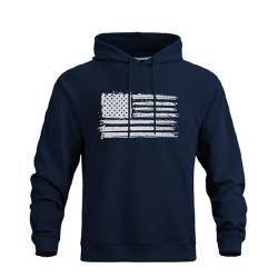 H HYFOL USA Flag Graphic Hoodies für Herren Baumwolle Pocket Pullover American Patriotic Long Sleeve Sweatshirts, Blau, X-Large von H HYFOL