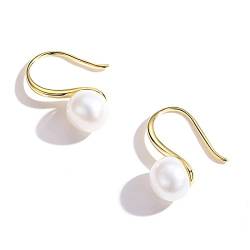 Ohrringe mit feinen Perlen, 925er-Sterlingsilber, weiße AAAA+-Zuchtperlen, 7,5–8 mm (Gold) von H'Helen