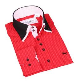 H K Mandel Exklusives Herren Slim Fit Langarmhemd in Rot - Besonderes Design mit Doppelkragen und bügelleichter Qualität Größe L von H K Mandel