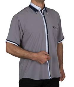 Kurzarm Designer Hemd in Grau, HK Mandel Rustikales Mickrofaser Hemd Bügelfrei Normal Nicht Tailliert Größe L von H K Mandel