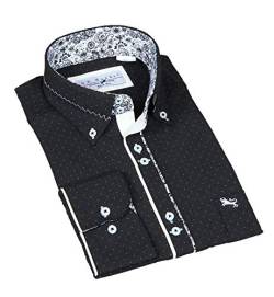 Slim Fit Freizeithemd-Button-Shirt in Schwarz in Sich Gemustert, Business-Casual- Herren Hemd Größe XL von H K Mandel
