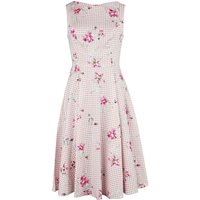 H&R London - Rockabilly Kleid knielang - Catherine Floral Swing Dress - XS bis 4XL - für Damen - Größe L - rosa/weiß von H&R London