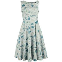 H&R London - Rockabilly Kleid knielang - Rey Floral Swing Dress - XS bis 4XL - für Damen - Größe XS - grün/weiß von H&R London