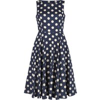H&R London - Rockabilly Kleid knielang - Zea Swing Dress - XS bis 6XL - für Damen - Größe L - blau/weiß von H&R London