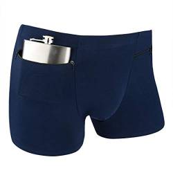 H&R Herren-Unterwäsche mit versteckter Tasche, Reise-Boxershorts, Größe S, 2 Packungen (Dunkelblau), Blau, Small von H&R