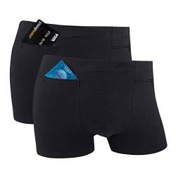 Taschenunterwäsche für Herren mit versteckter Tasche, Reise-Boxershorts, Größe XL, 2 Packungen (schwarz) von H&R